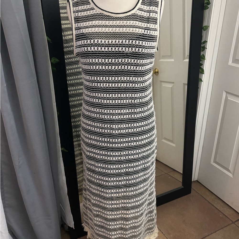 J. Crew Black and White Patterned Midi Dress